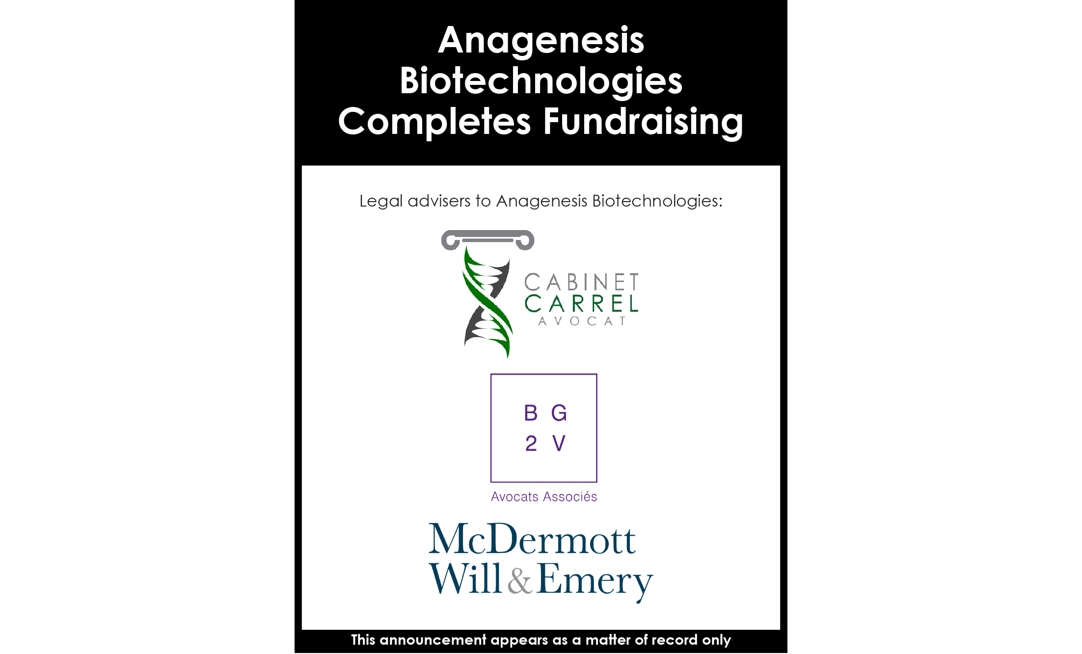 Anagenesis Biotechnologies completes fundraising