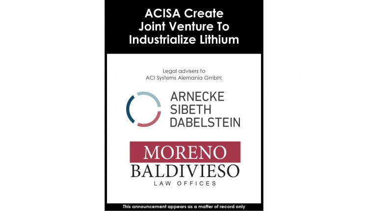 ACISA create joint venture to industrialize lithium