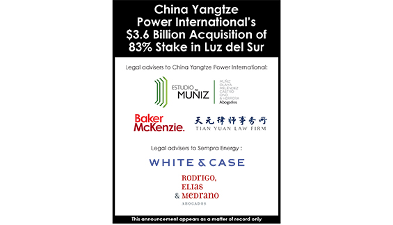 China Yangtze Power International’s $3.6 Billion Acquisition of 83% Stake in Luz del Sur