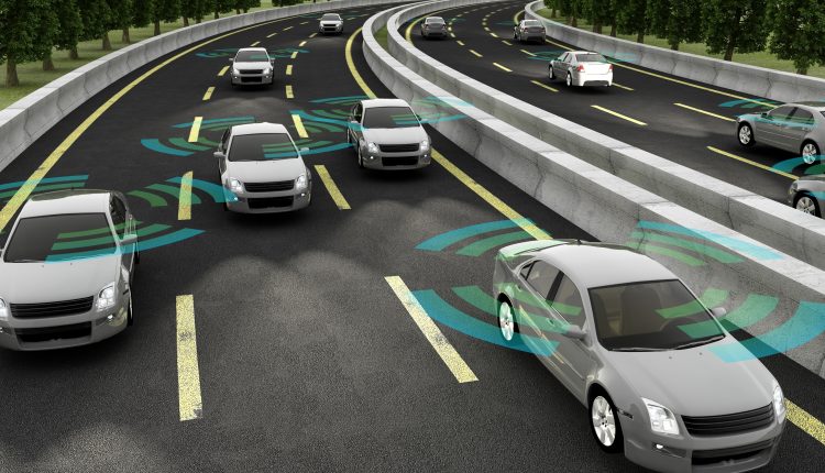 Concept of driverless cars on a motorway