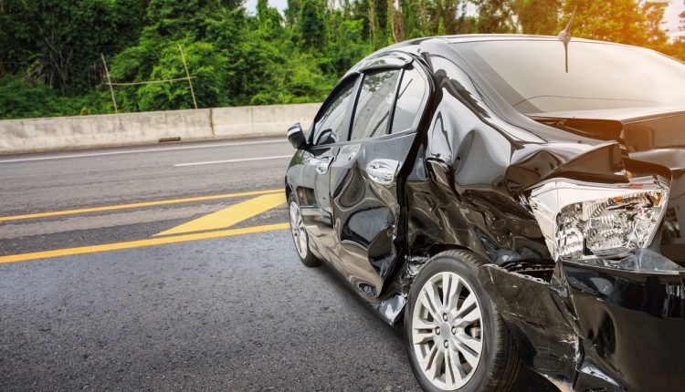 Car damaged in motorway accident