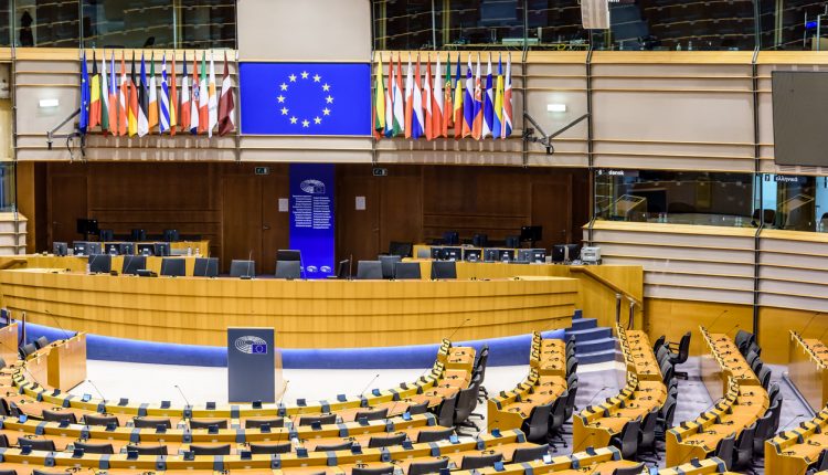Interior of the European Parliament in Brussels, Belgium