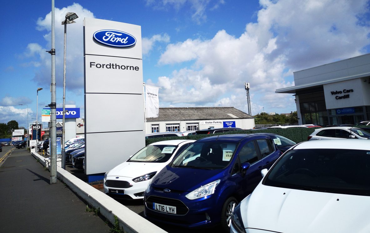 Ford car dealership in Cardiff, UK