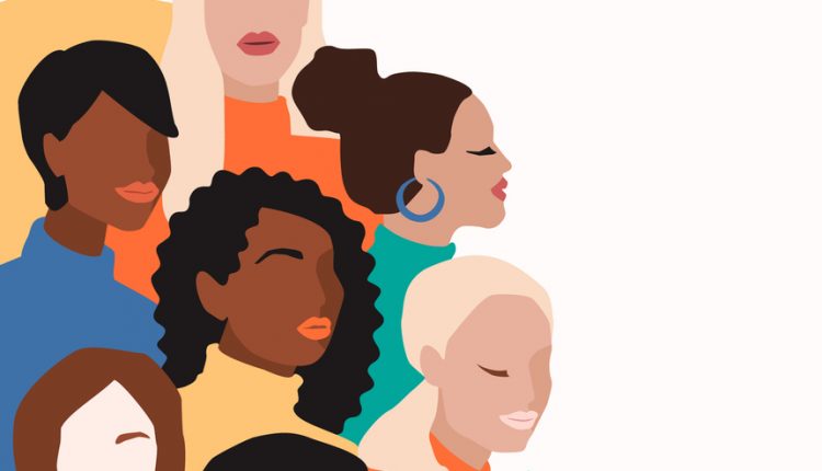 International Womens Day. Vector illustration of women with different skin colors.