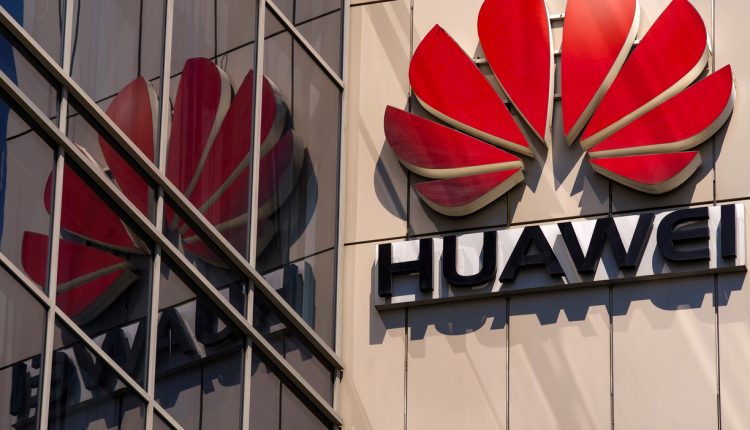 Huawei logo, in Bucharest, Romania.