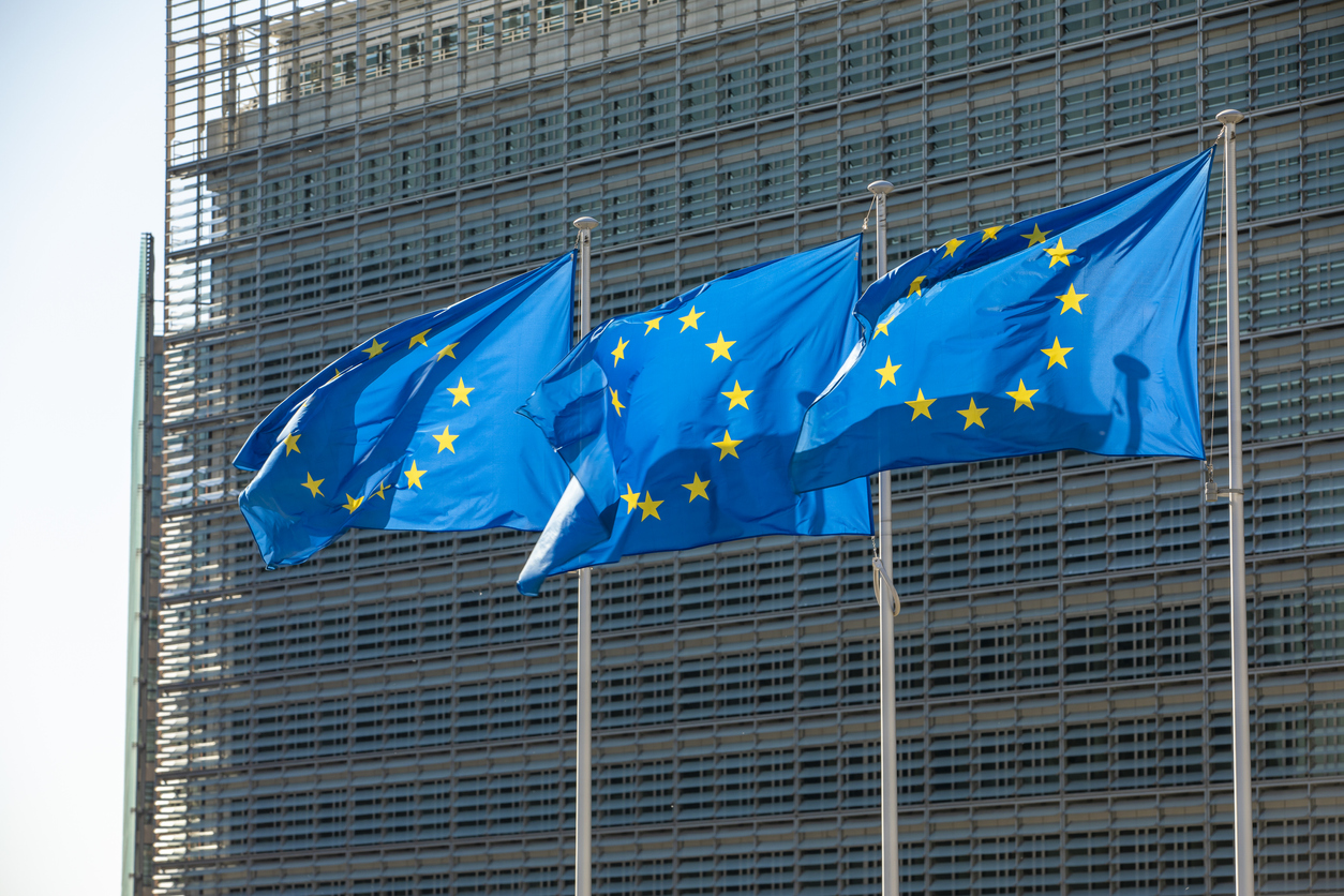 EU flags outside building