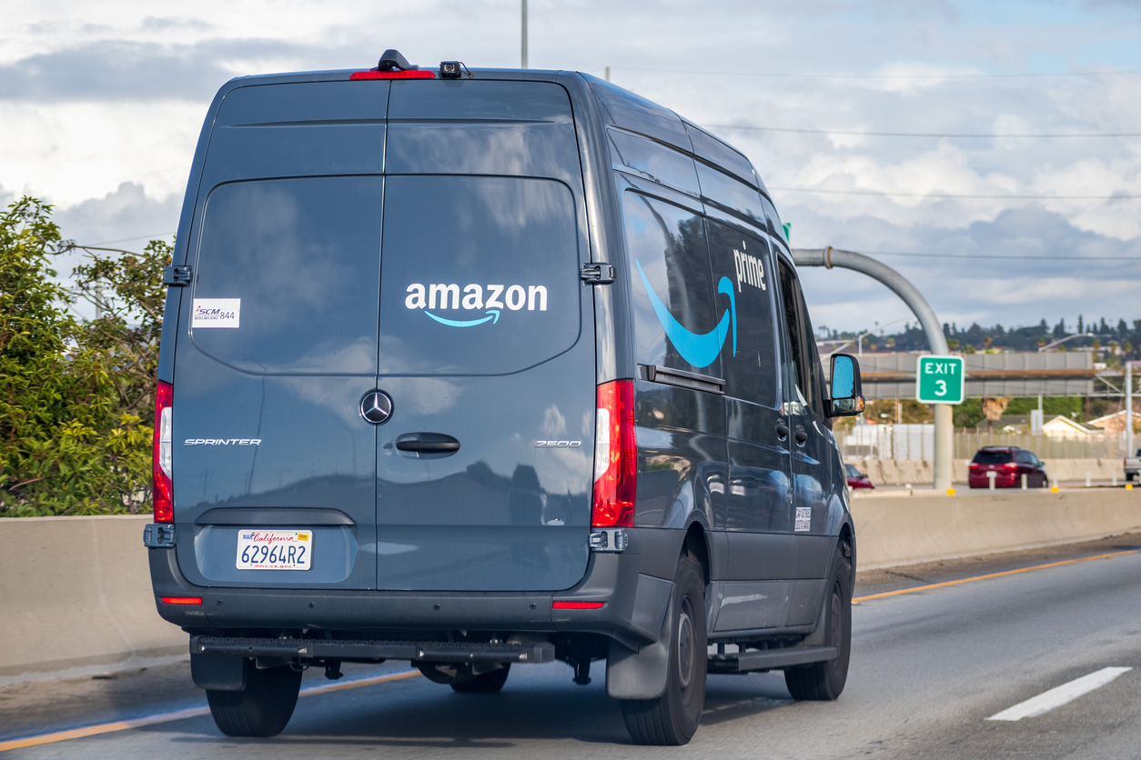 Amazon delivery van on road