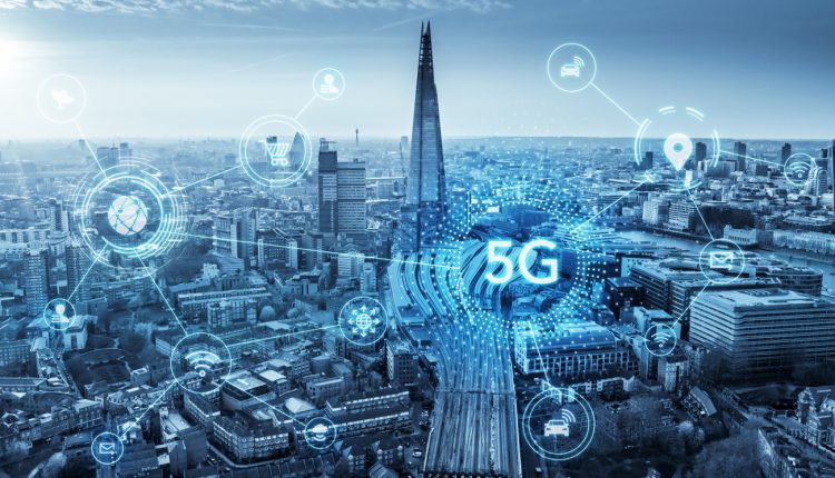 London UK concept of future technology 5G network wireless systems and internet