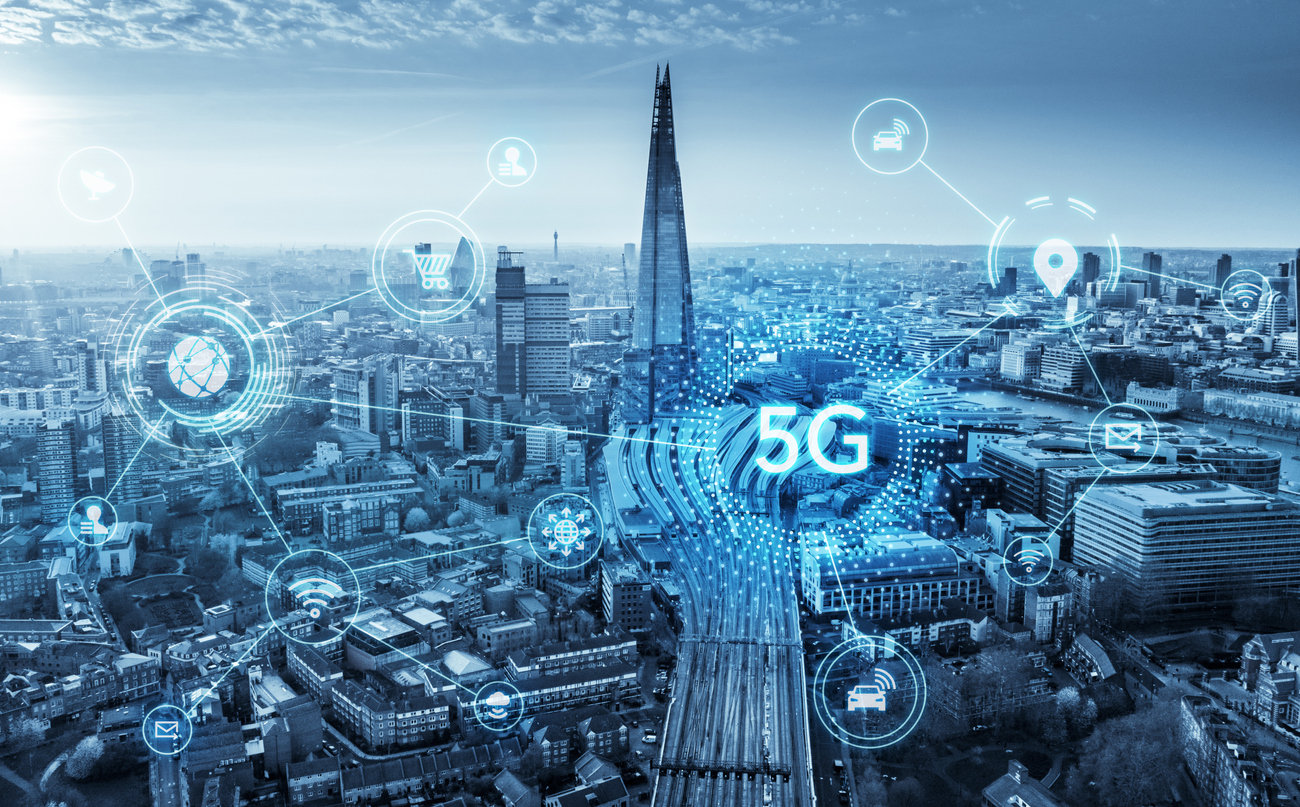 London UK concept of future technology 5G network wireless systems and internet