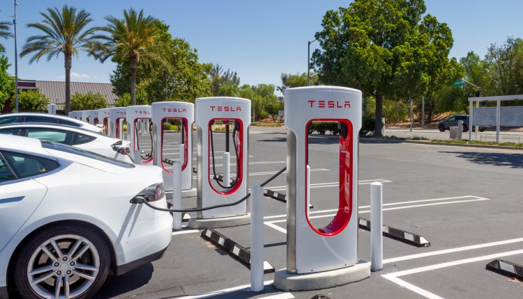 Tesla charging station, California, USA.