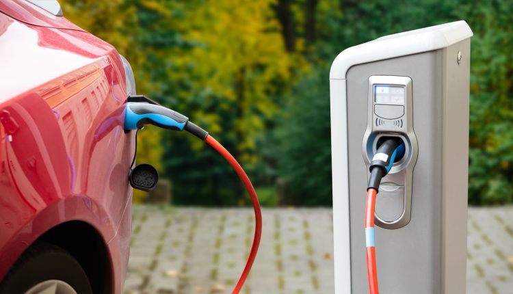 Close up of a charging electric car