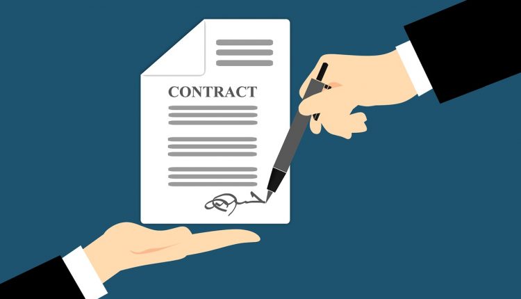 Cartoon of employee signing contract