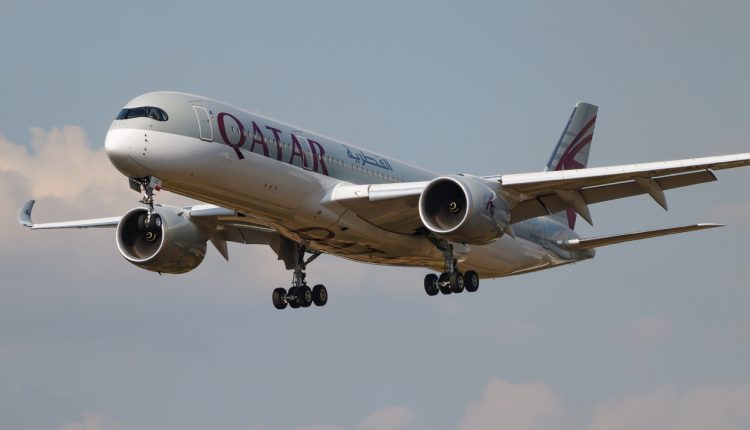 Qatar Airways Airbus A350-900 A7-ALS passenger plane landing at London Heathrow Airport
