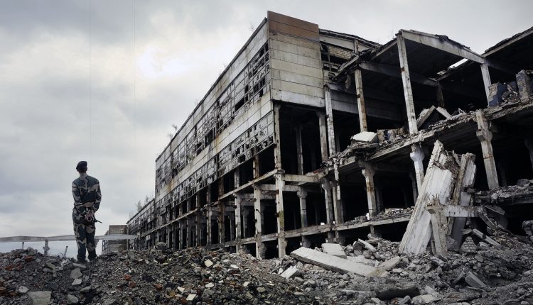 A building in Ukraine gutted after heavy shelling.