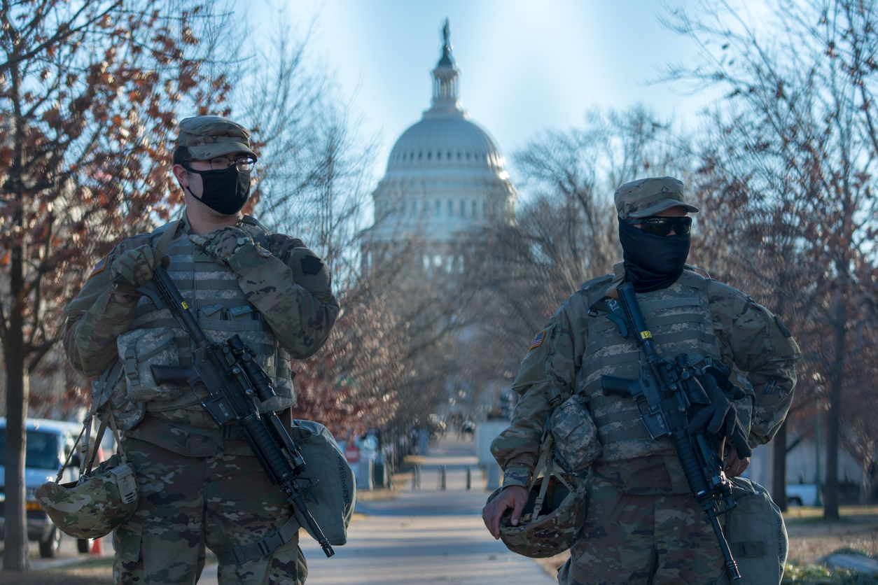 Armed National Guardsmen on security detail at the US Capitol