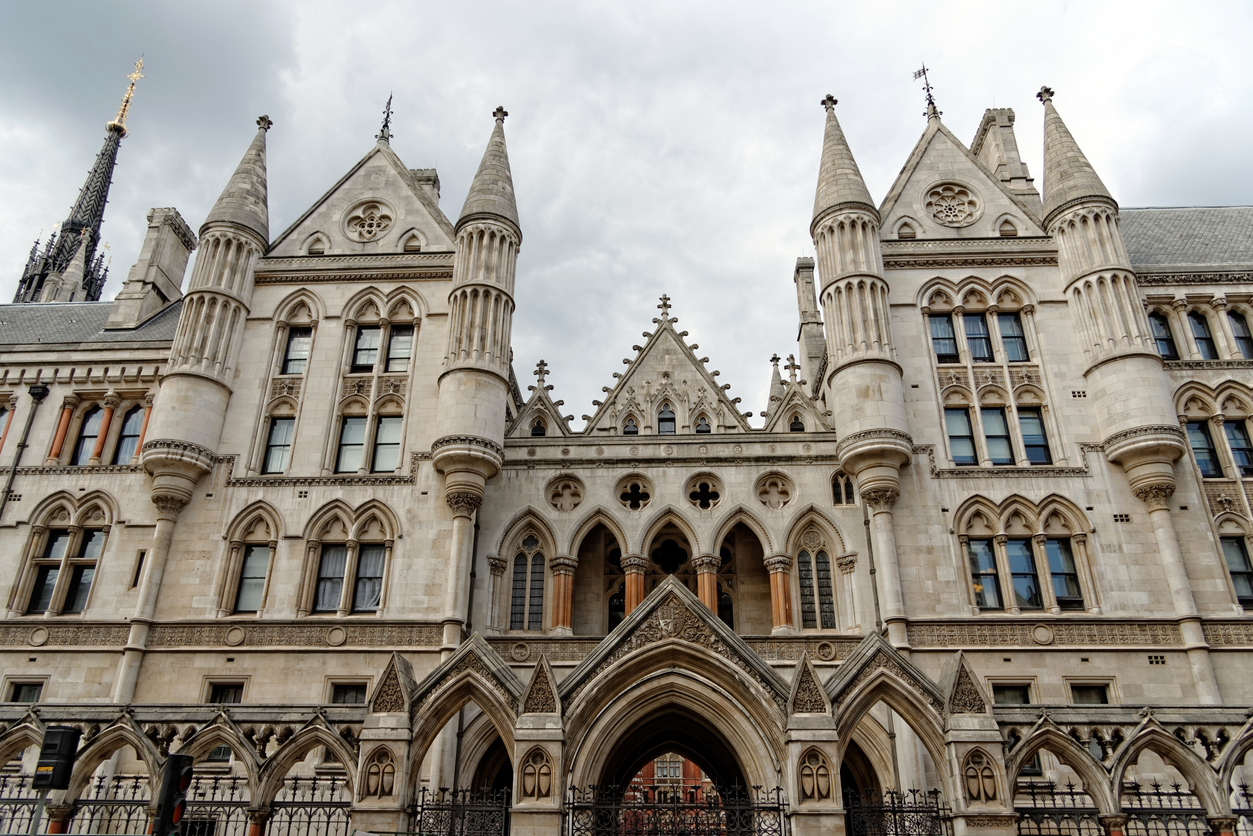 The Royal Courts of Justice on an overcast day.