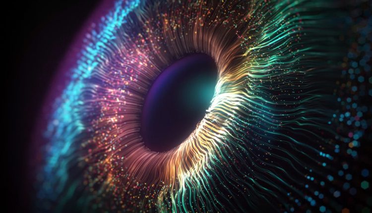 Computer-generated image of a kaleidoscopic eye.
