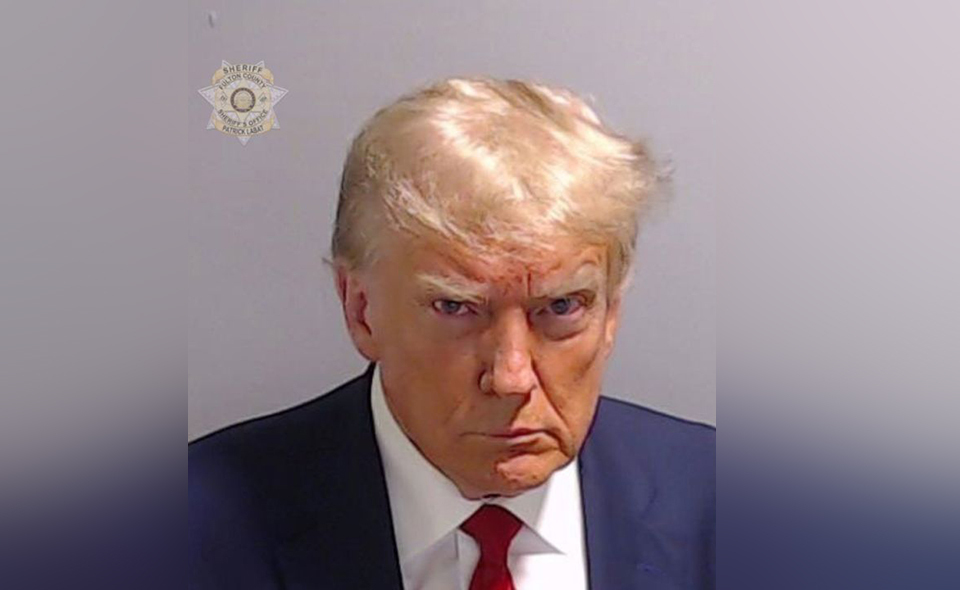 Trump mugshot after being booked at Fulton County Jail.