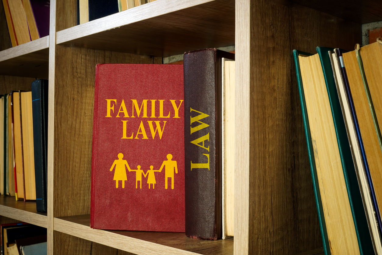 Family law book on a bookcase.