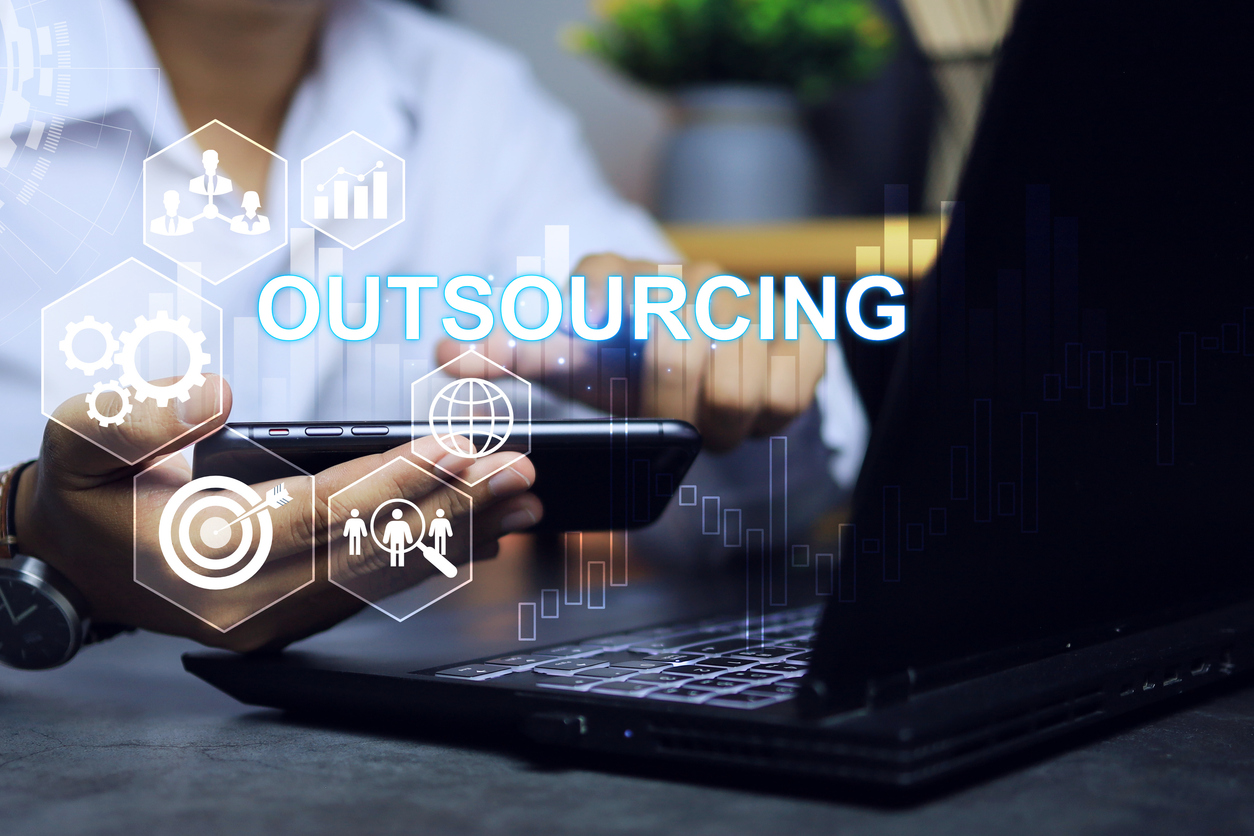 A graphic showing the concept of legal outsourcing.
