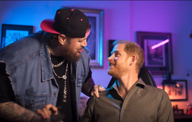 Prince Harry Gets Neck Tattoo from Jelly Roll in Funny Video: 'I Was Thinking Lower Back or My Ass'