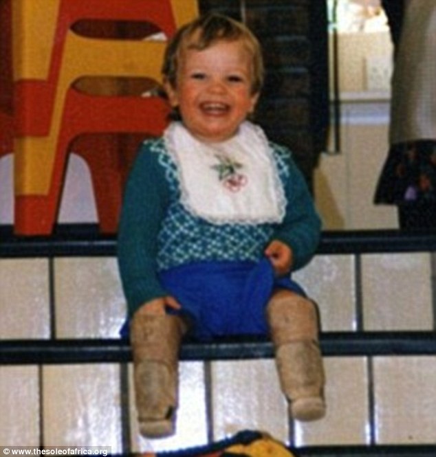 Oscar Pistorius as a child with prosthetic legs