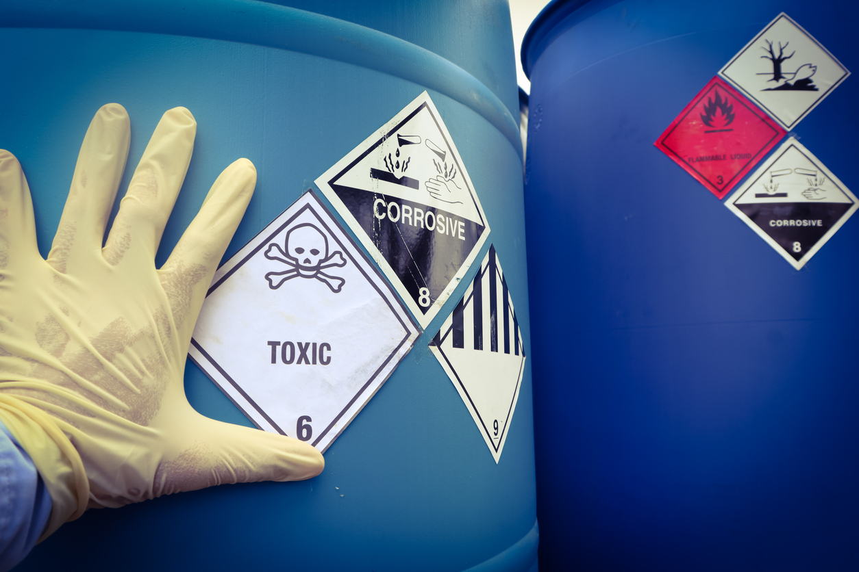 warning symbol for chemical hazard on chemical container
