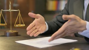 close up of lawyer hand talking gesture