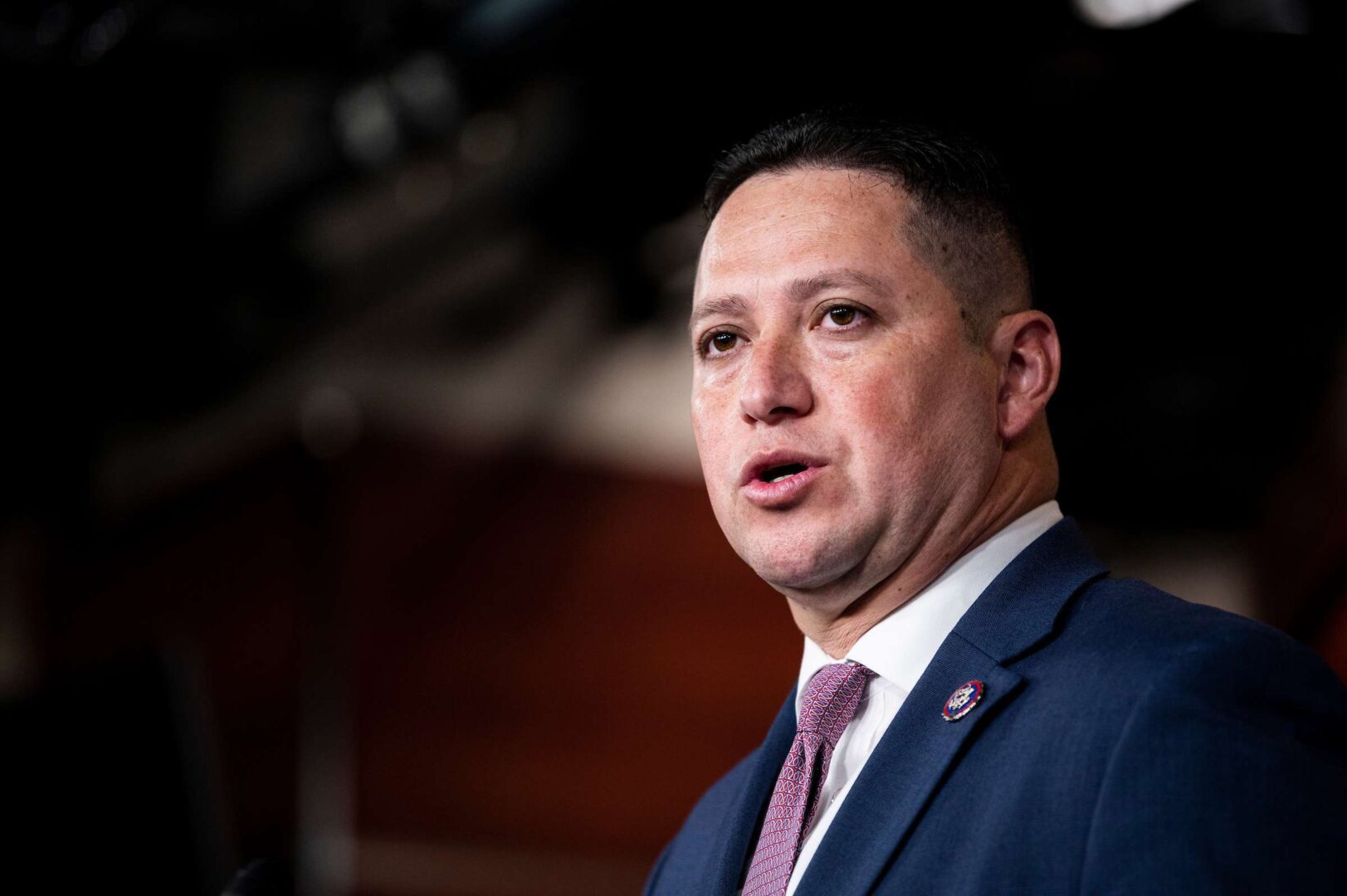 Texas Congressman Tony Gonzales speaks at a press conference amid growing scrutiny over an alleged affair and ethics investigation.