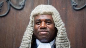 David Lammy wearing traditional judicial robes and a ceremonial wig during an official portrait.