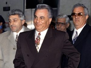 John Gotti arriving at court surrounded by associates during his 1990s federal tria