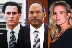 Ron Goldman, O.J. Simpson, and Nicole Brown Simpson in archival photographs placed side by side.