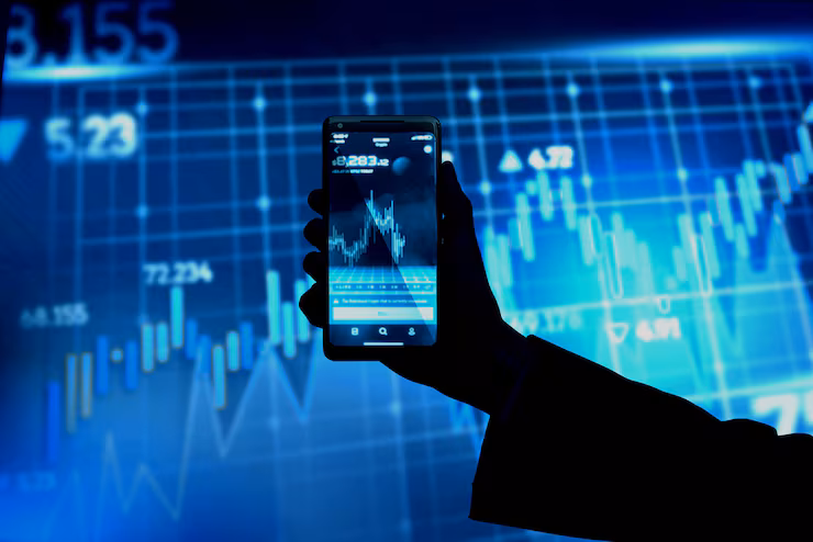 Stock market screen showing falling tech stocks