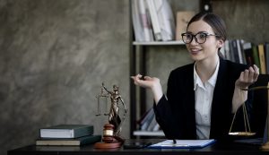 young female lawyer or attorney working in the office