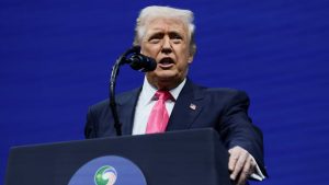 Donald Trump speaking in Washington earlier on Wednesday