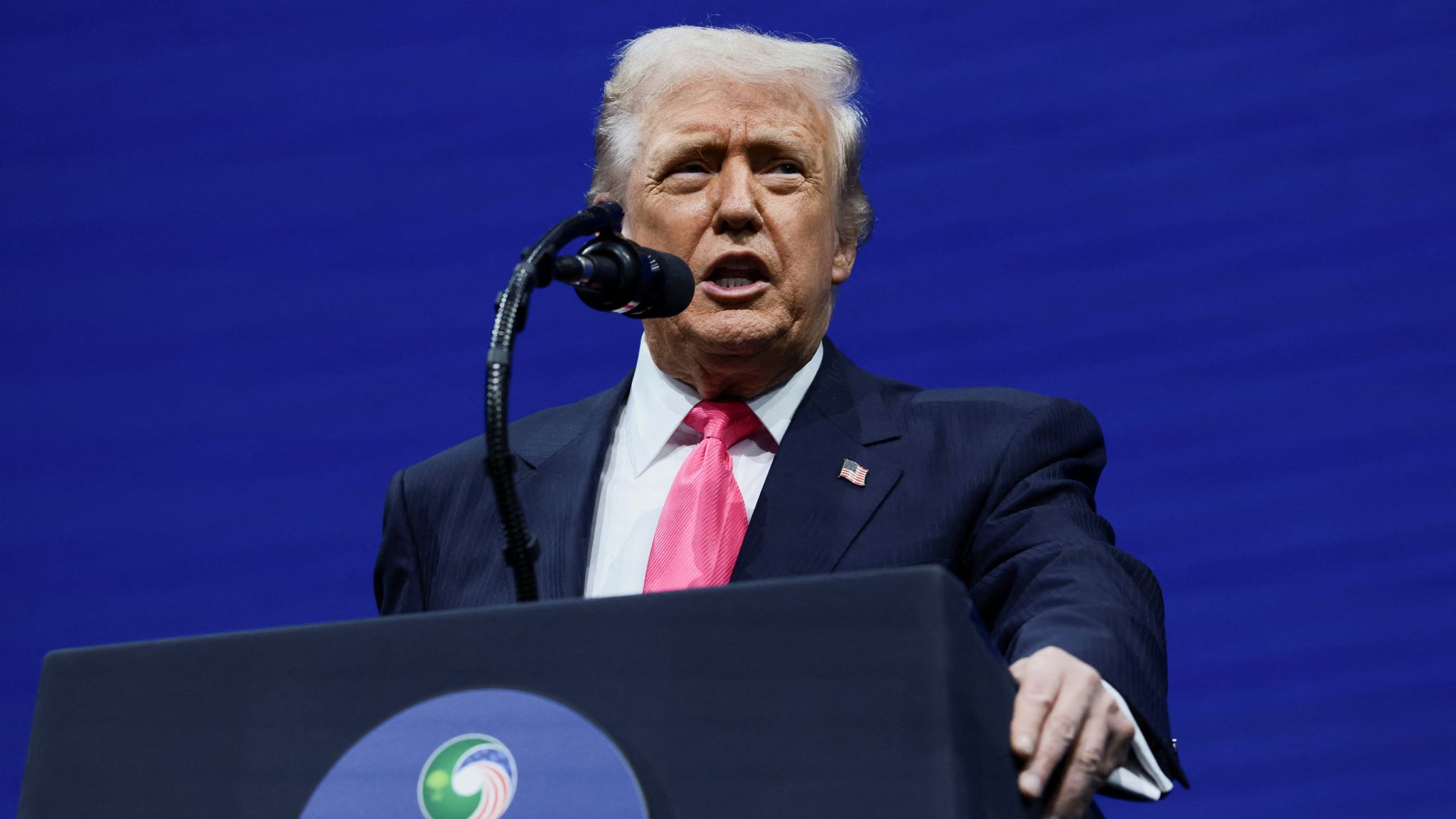 Donald Trump speaking in Washington earlier on Wednesday