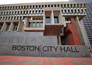 Boston City Hall exterior in Government Center on a clear day.