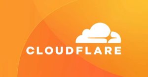 Cloudflare logo displayed on an orange gradient background.