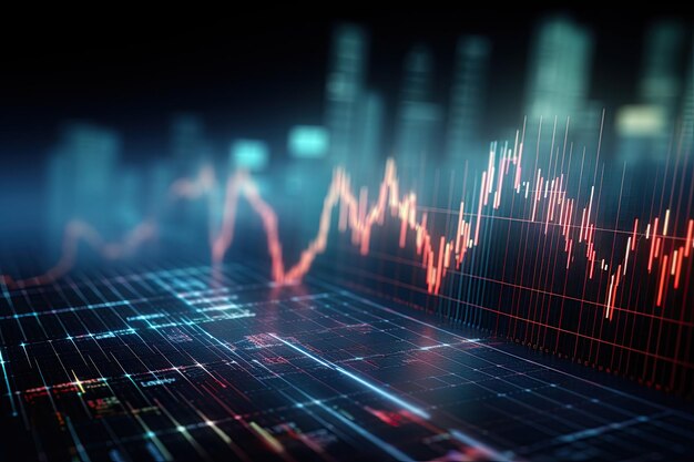 Financial chart with rising trend lines representing changes in U.S. economic activity.