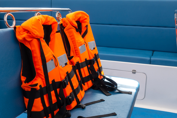 life jacket in speed boat.